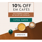 Imagem da oferta Cupom Nespresso com 10% de Desconto em Cápsulas nas Compras Acima de 150 Unidades