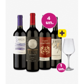 Imagem da oferta Kit 4 Vinhos  - Degustação Lançamentos + Taça Cristal Premium 765 mL Grátis