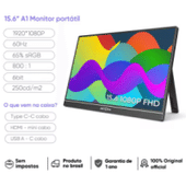 Imagem da oferta Monitor Portátil ARZOPA 15.6" 1080P FHD IPS Tela USB-C Mini-HDMI