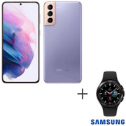 Samsung Galaxy S21+ Violeta, com Tela de 6,7", 5G, 128GB - SM-G996BZVJZTO + Galaxy Watch4 Classic BT 46mm Preto 16GB