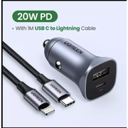Carregador Veicular USB-C QC4.0 PD3.0 + Cabo C-Lightning 1m - Ugreen