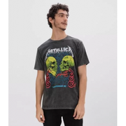 Camiseta Marmorizada Estampa Metallica Caveiras Espelhadas - P