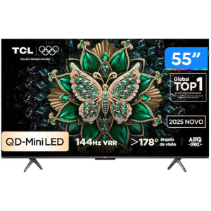 Smart TV 4K TCL QD-Mini LED 55 Polegadas com HDMI 2.1 Dolby Vision IQ Subwoofer 144Hz VRR e Wi-Fi - 55C6K