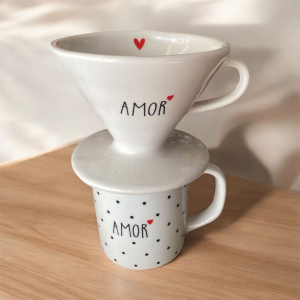 Kit Caneca 300ml + Filtro Café Porcelana Branca