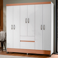 Imagem da oferta Guarda Roupa De Casal Ideal Plus 6 Portas Para Quarto Grande Com Cabideiro E Prateleiras Cor Branco Camarim Ms Móveis