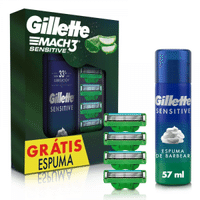 Imagem da oferta Kit Refil Para Barbear Gillette Mach3 Sensitive 4 Unidades + Espuma De Barbear 56g