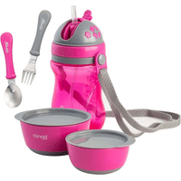 Imagem da oferta Clingo Kit Escolar Infantil 2 Tigelas com Tampa Copo com Alça e Canudo Colher e Garfo Rosa