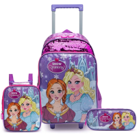 Imagem da oferta Kit 3 Unidades Mochila Carrinho+ Estojo + Lancheira Snow Princess Lilás - Spector