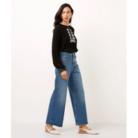 Imagem da oferta calça jeans wide leg cropped cintura super alta azul