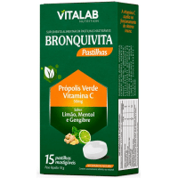 Imagem da oferta BRONQUIVITA PASTILHAS PROPÓLIS + VITAMINA C LIMÃO MENTOL E GENGIBRE 15 UNIDADES VITALAB -