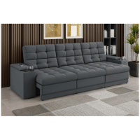 Imagem da oferta Sofá Confort Premium 2,30m Assento Retrátil/Reclinável porta copos e USB Suede Cinza - XFlex Sofa