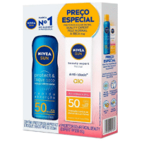 Imagem da oferta Kit Nivea Sun Protetor Solar Protect & Hidrata FPS 50 200ml + Facial Beauty Expert Anti-Idade Q10 FPS 50 50g