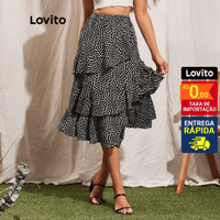 Imagem da oferta Saia Lovito Polka Dot Ruffle Hem Assimétrico