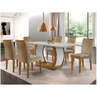 Imagem da oferta Mesa de Jantar 6 Cadeiras Retangular Imbuia e Off White Tampo de MDF Rufato Jade