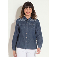 Imagem da oferta Camisa Jeans Bordada Azul - Quintess Tam P