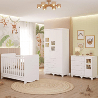 Imagem da oferta Quarto de Bebê Completo com Berço Americano Ben 3 Em 1 Guarda Roupa 3 Portas e Cômoda Uli 4 Gavetas Móveis Peroba Branco Bri