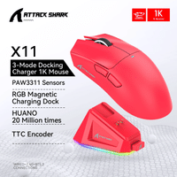 Imagem da oferta Mouse Gamer Sem Fio Attack Shark X11, Sensor PAW3311, com Dock.