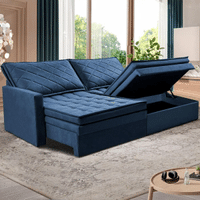 Imagem da oferta Sofá 3 Lugares Cama inBox Marselha com 180 cm de Largura Retrátil com Baú e Revestimento Suede Velusoft - Azul