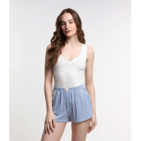 Imagem da oferta Pijama Short Doll sem Manga com Estampa Listrada no Short Branco/ Azul