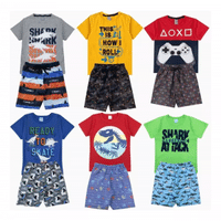 Imagem da oferta Kit 8 Peças De Roupa Infantil Masculino 4 Camisas + 4 Shorts