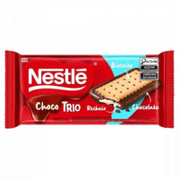 Imagem da oferta Barra de Chocolate ao Leite Recheado com Biscoito de Chocolate e Baunilha Nestlé Choco Trio Pacote 90g