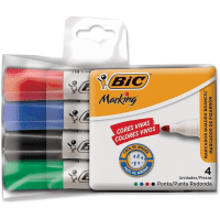 Imagem da oferta Pincel Marcador de Quadro Branco BIC Marking Recarregável 4 Cores Clássicas Ponta Redonda 891683