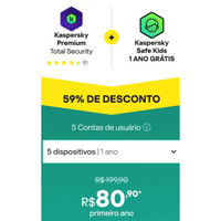 Imagem da oferta Combo Kaspersky Premium + Safe Kids com 59% de desconto