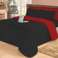 Imagem da oferta Edredom Casal Dupla Face Cobre Leito Queen Casal 5 Peças Tecido Toque Macio 240cm x 220cm Preto e Vermelho