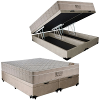 Imagem da oferta Cama Box Baú Casal Suede Bipartido + Colchão Ortobom Airtech Molas Ensacadas 138x188x69 Bege