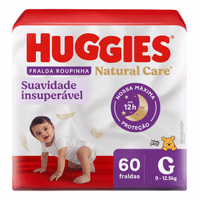 Imagem da oferta 3 Pacotes Huggies Natural Care Grande (G) Fralda Premium Roupinha Natural 60 Tiras (180 Tiras)