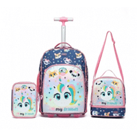 Imagem da oferta Kit Mochila De Rodinha Escolar Infantil Estojo Lancheira Unicornio