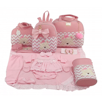 Imagem da oferta Kit Saida + Bolsa Maternidade 5 Pçs Chevron Rosa Menina