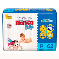 Imagem da oferta Fraldas Descartáveis Turma da Mônica Baby Tam P - 62 Unidades