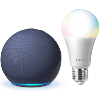 Imagem da oferta Smart Speaker Amazon Echo Dot Geração 5 com Alexa + Lâmpada Inteligente Elgin 10W