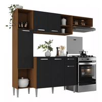 Imagem da oferta Armário de Cozinha Compacta Smart Multimóveis Mp2219 Cor Madeirado e Preto