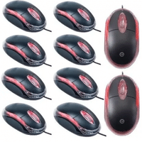 Imagem da oferta Kit 10 Mini Mouse Office Preto USB com Led para Computador PC e Notebook - Exbom