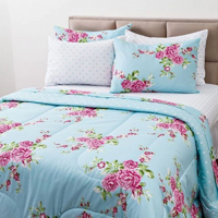 Imagem da oferta Enxoval Cama Solteiro Roseto 5 Peças - 100% Algodão - Casa e Conforto