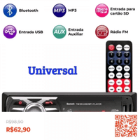 Imagem da oferta Rádio Automotivo Mp3 Player 1 Usb Auxiliar Sd Fm Bluetooth Atende Ligação