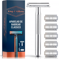 Imagem da oferta Aparelho de Barbear Clássico + 5 Lâminas de barbear com Duplo Fio - KING C. GILLETTE