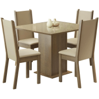 Imagem da oferta Conjunto Sala de Jantar Madesa Moscou Plus Mesa Tampo de Vidro com 4 Cadeiras - Rustic/Crema/Pérola