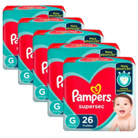 Imagem da oferta Kit 5 pacotes Fralda Pampers Supersec Pacotão G - 130 unidades