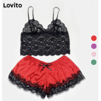 Imagem da oferta Conjunto Baby Doll Lovito em Renda Slim Fit Sexy Sem Elasticidade L00006