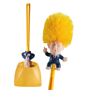 Escova de vaso sanitário engraçada de desenho animado de cabelo amarelo com suporte | Limpador de banheiro criativo