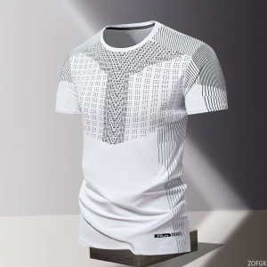 Blusa de secagem rápida masculina manga curta com gola redonda