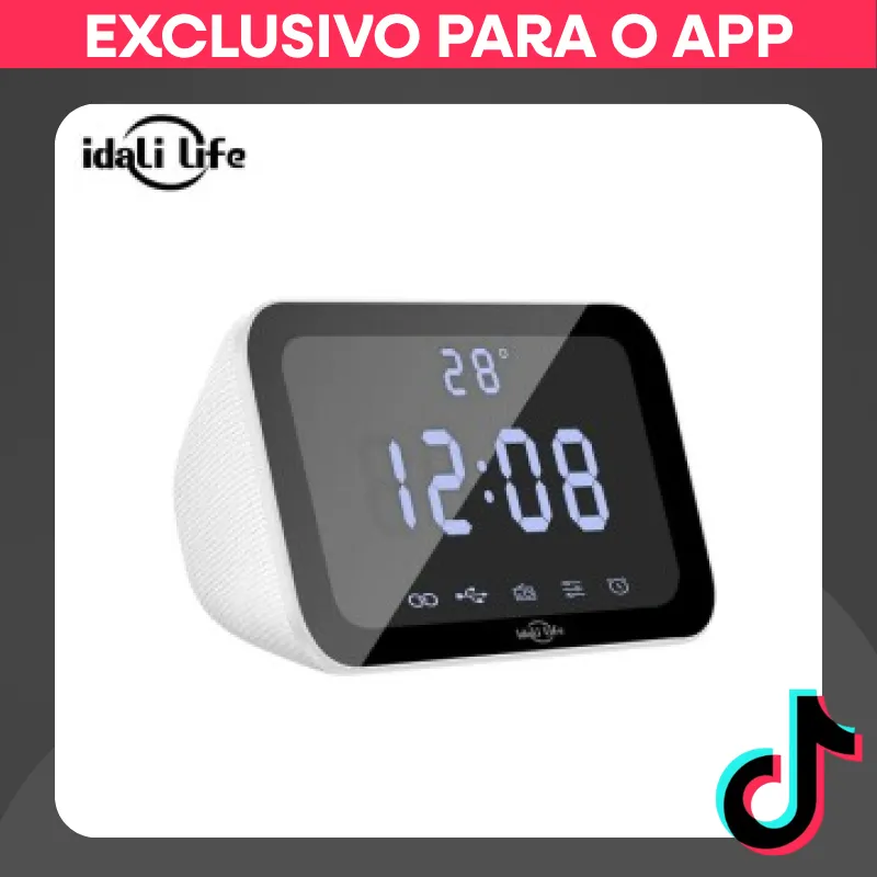 Caixa de Som Bluetooth IDALI LIFE 15W Relógio Digital Despertador LED Temperatura USB