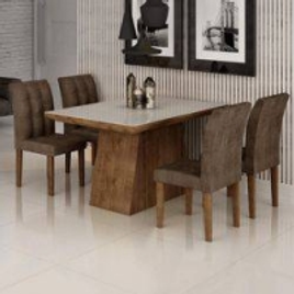 Imagem da oferta Conjunto Sala de Jantar Mesa Sevilha I Tampo de Vidro 4 Cadeiras Vitoria Cel Móveis