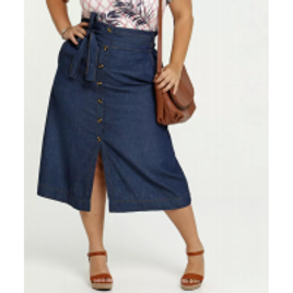 Imagem da oferta Saia Feminina Jeans Midi Evasê Botões Plus Size - Tam 44