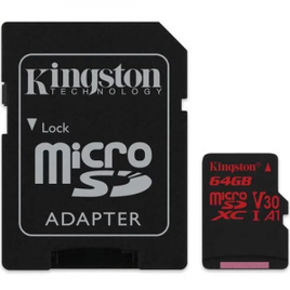 Imagem da oferta Cartão de Memória MicroSD Kingston 64GB Classe 10 com Adaptador - SDCR/64GB