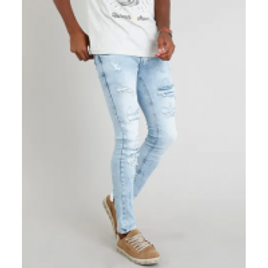 Imagem da oferta Calça Jeans Masculina Skinny Destroyed Azul Claro