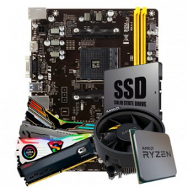 Imagem da oferta Kit Upgrade Placa Mãe Biostar A320MH DDR4 AMD AM4 + Processador AMD 5 3500 4.1GHz + Memória DDR4 8GB 3000MHz + SSD 120GB